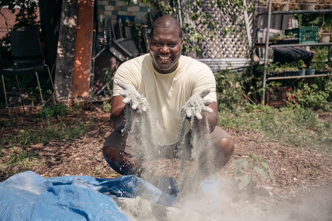 Kwesi Joseph is combining basalt rock dust with compost and seeing the effects on plant growth